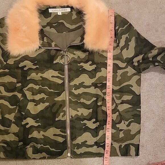 Cara Loren Camouflage Jacket with Pink Fur Collar Sz L - Picture 5 of 11